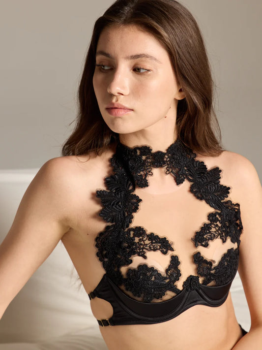 Exquisite Black Lace Halter Neck Bralette - Rosey Isle