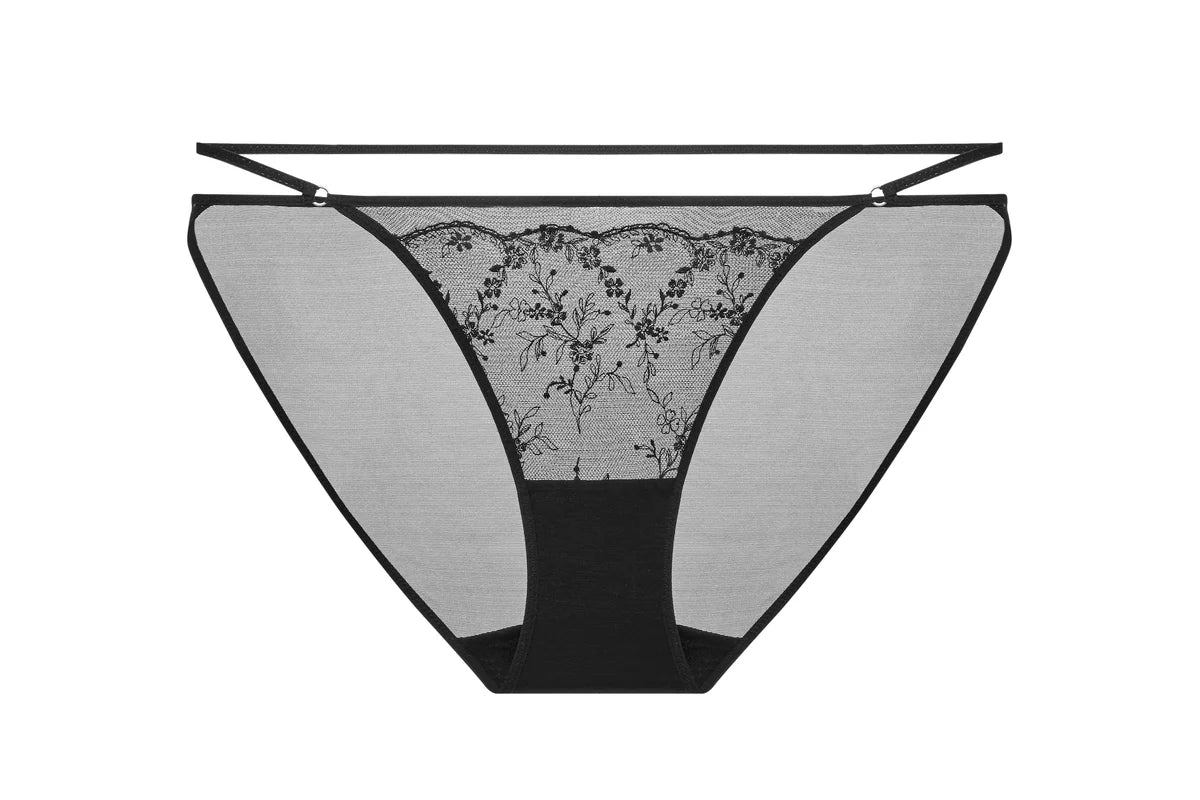 Exquisite Black Lace Panties with Sheer Elegance - Rosey Isle