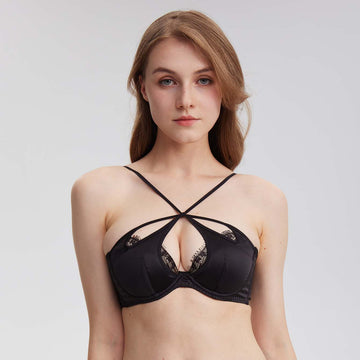 Eyelash Lace Cross-Strap Push-Up Bra - Rosey Isle