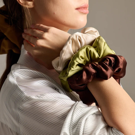Elegant Silk Satin Scrunchies Trio - Rosey Isle