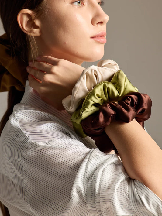 Elegant Silk Satin Scrunchies Trio - Rosey Isle