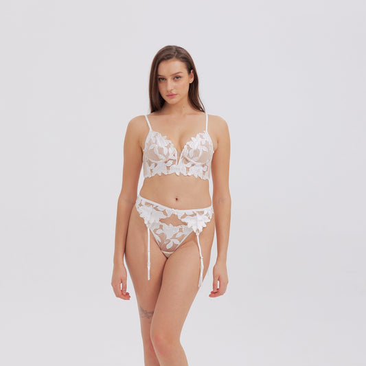 Lily Lace Silk Longline Bra - Rosey Isle