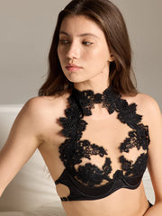 Exquisite Black Lace Halter Neck Bralette