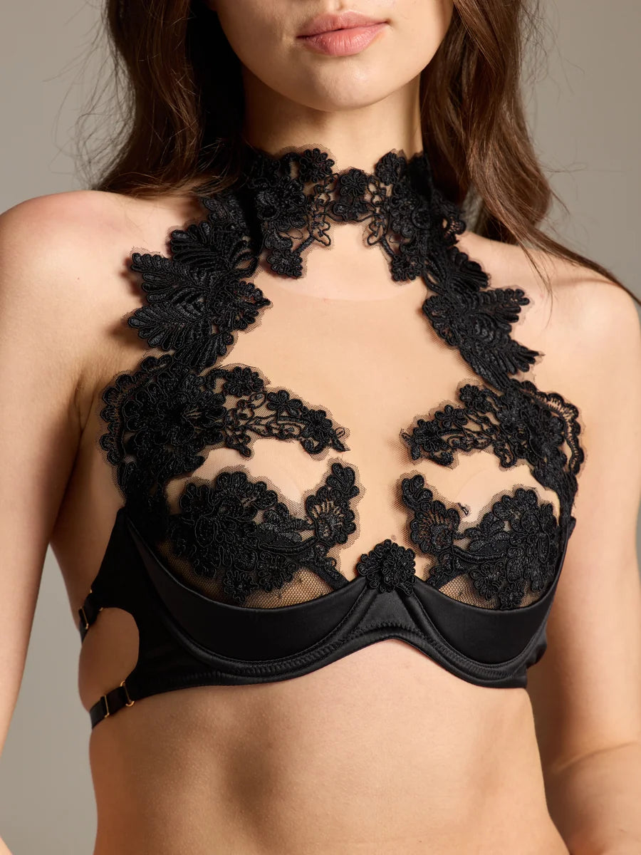 Exquisite Black Lace Halter Neck Bralette - Rosey Isle
