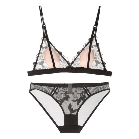 Rose Embroidery Triangle Cup Mesh Bra - Rosey Isle